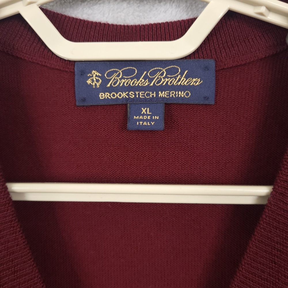Brooks Brothers Italian Merino Wool Sweater Vest Men XL V-Neck Academia Teacher - Picture 3 of 12